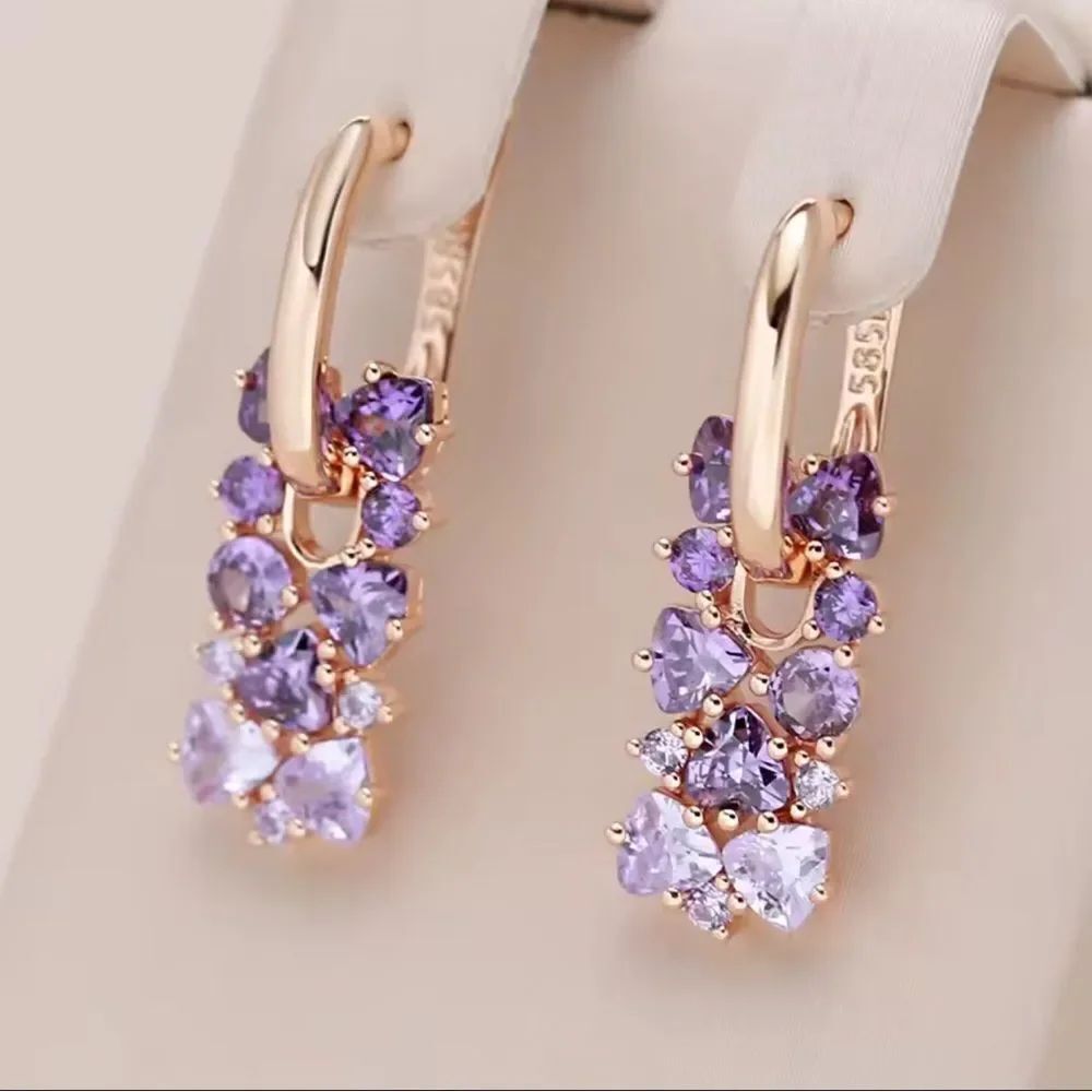Amethyst and Rose Gold Cluster Earrings